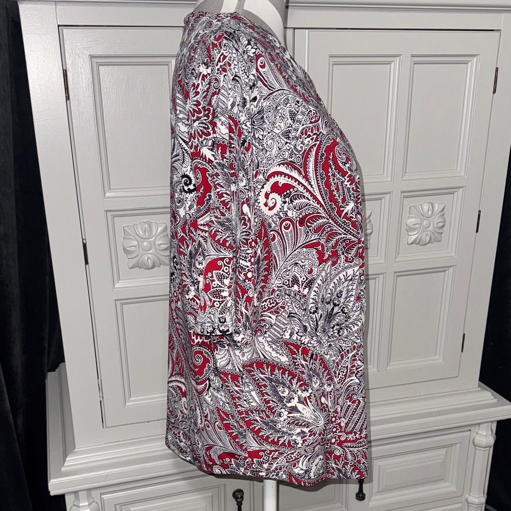 Liz Claiborne Red and White Paisley Tunic Top Size XL - Picture 4 of 8